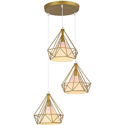 Jaula de metal de estilo industrial moderno 3 luces Lámpara colgante Lámpara de techo Lámpara de cuerda de diamante para dormitorio Guardarropa Sala de estar Lámpara de techo Luz adecuada E27