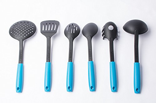 Jecxep - Juego de 6 utensilios de cocina de nailon resistente al calor (6 unidades), nailon, azul, 6