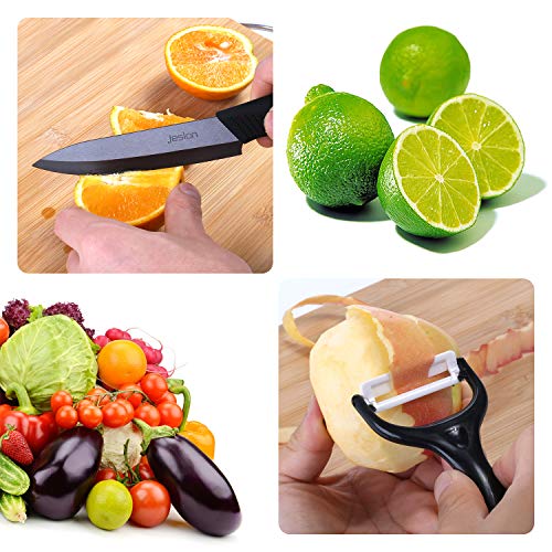 Jeslon Cuchillos de Cerámica, 3pcs Cuchillos Chef (6"Chef Cuchillo, 5'' Utilidad Cortar, 4'' Cuchillo de Fruta y 1 Pelador) Cuchillos de Chef para Cortar Carne de Verduras de Fruta