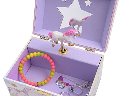 Jewelkeeper - Caja Musical para Joyas para Niñas, con Unicornio Arco Iris y Estrellas de Lentejuelas - Melodía The Unicorn