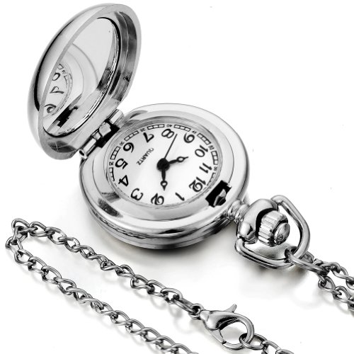 JewelryWe - Reloj colgante de bolsillo para hombre con tapa de porcelana y diseños de dragón, con números arábigos y bolsa de regalo.