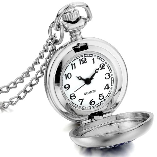 JewelryWe - Reloj colgante de bolsillo para hombre con tapa de porcelana y diseños de dragón, con números arábigos y bolsa de regalo.