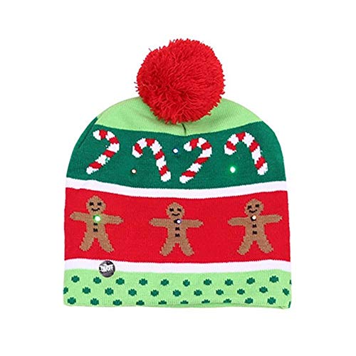 Jfs Sombrero de Navidad de Tejido lámpara LED Sombrero de Punto de Copos de Nieve de Pan de Jengibre de árbol de Navidad para   decoración, B