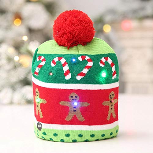 Jfs Sombrero de Navidad de Tejido lámpara LED Sombrero de Punto de Copos de Nieve de Pan de Jengibre de árbol de Navidad para   decoración, B