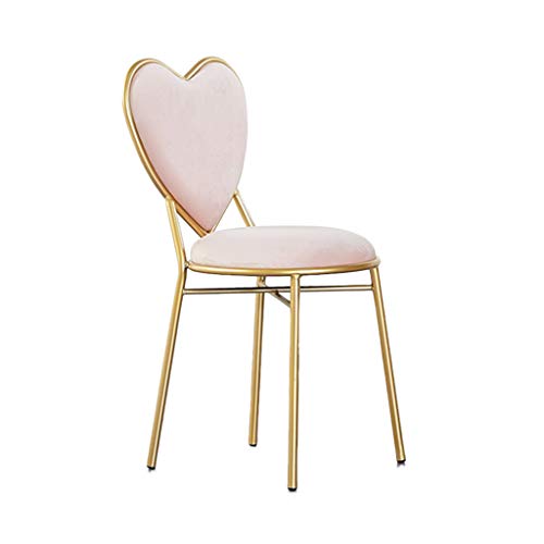 JHSLXD Love Shape Tocador Silla De Maquillaje Gold Restaurant Iron Art Dining Chair Multiuso Lounge Chair Sillón Chica Dormitorio Decoración Silla De Lectura Muebles,Rosado