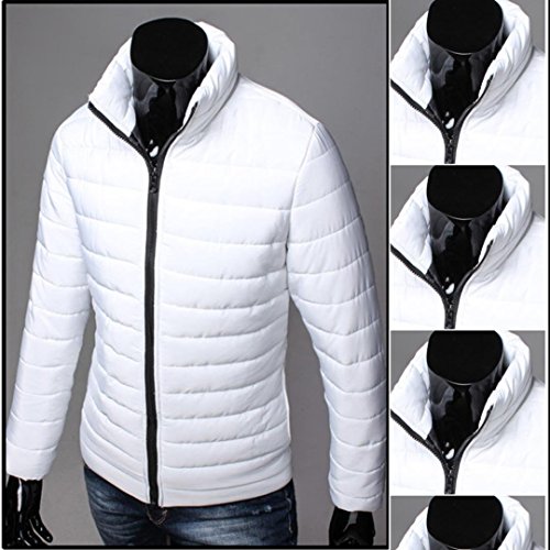 JiaMeng Hombres Invierno Caramelo Abrigos con Capucha de Color Invierno Plumas Fiesta Parka Cremalleras Bolsillo Chaquetas (Blanco,M)