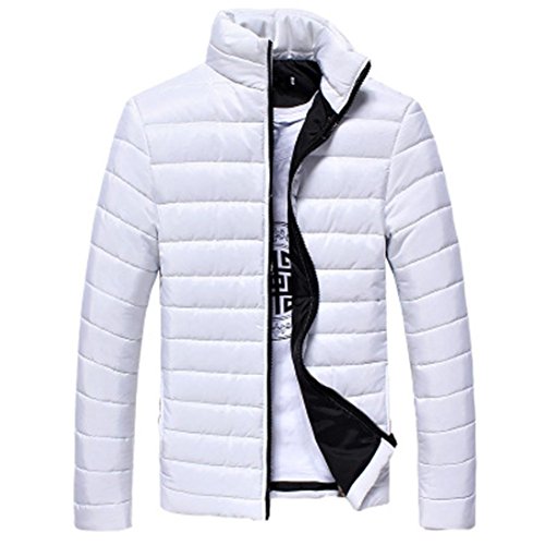 JiaMeng Hombres Invierno Caramelo Abrigos con Capucha de Color Invierno Plumas Fiesta Parka Cremalleras Bolsillo Chaquetas (Blanco,M)