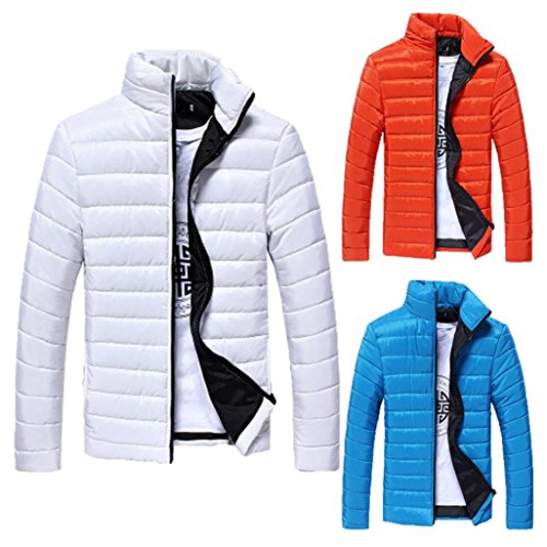 JiaMeng Hombres Invierno Caramelo Abrigos con Capucha de Color Invierno Plumas Fiesta Parka Cremalleras Bolsillo Chaquetas (Blanco,M)