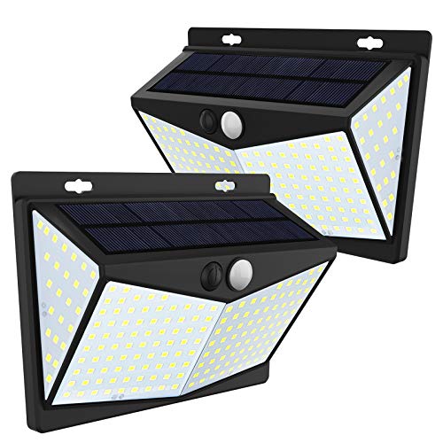 JIM'S STORE Luz Solar Exterior 208LED con Sensor de Movimiento Lámpara Solar Impermeable 65 Gran Ángulo 270º de Iluminación para Garaje Patio Jardín(2 Pack)