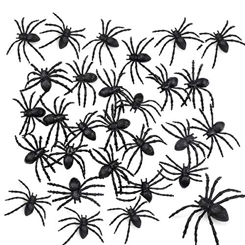 Jinlaili 50PCS Araña Negra de Plástico, Negro Araña Halloween Decoración, Araña Falsa, Araña de Halloween, Arañas de Halloween Arañas Negras de Plástico para Decoración de Halloween (8CM)