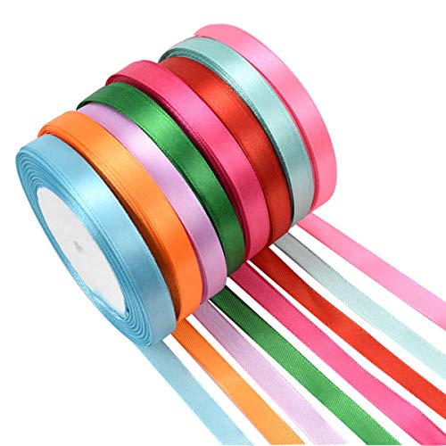 Jinlaili Cinta de Raso, Cinta de Tela, 8 Rollos Cinta de Satén Colores, 10mm de Ancho, Cintas de Colores para Manualidades/Regalos/Embalaje de Regalos/Decoración de Fiestas/Bodas (22M / Rollo)