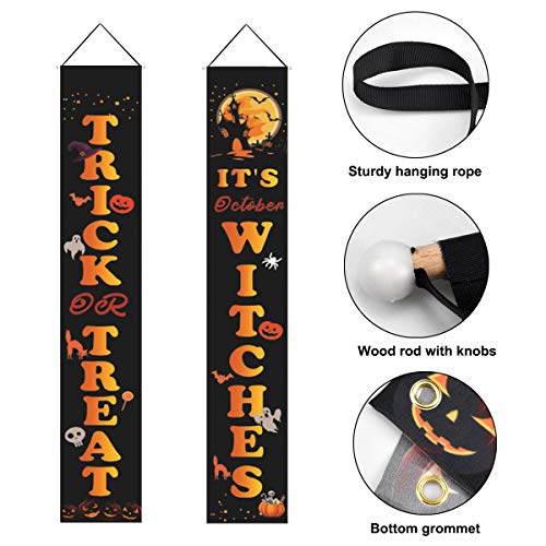 Jinlaili Trick Or Treat Banner de Puerta de Halloween, Decoración de Halloween Banner Colgante de Puerta de Halloween Truco o Trato para Decoraciones de Halloween Puerta Delantera del Porche