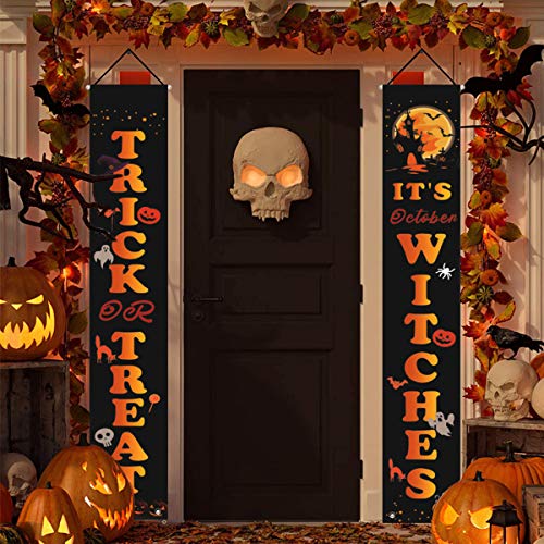 Jinlaili Trick Or Treat Banner de Puerta de Halloween, Decoración de Halloween Banner Colgante de Puerta de Halloween Truco o Trato para Decoraciones de Halloween Puerta Delantera del Porche