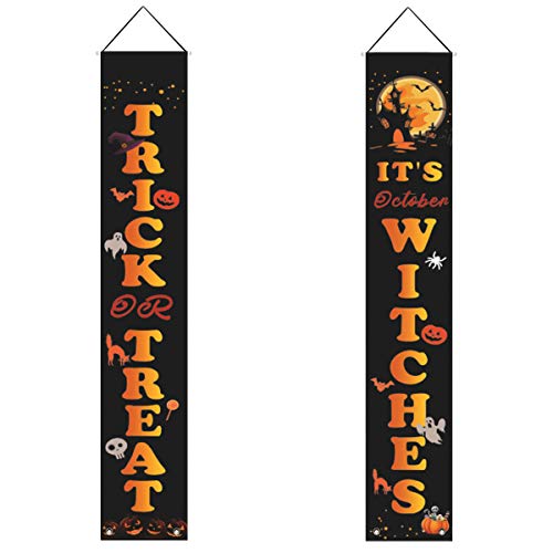 Jinlaili Trick Or Treat Banner de Puerta de Halloween, Decoración de Halloween Banner Colgante de Puerta de Halloween Truco o Trato para Decoraciones de Halloween Puerta Delantera del Porche