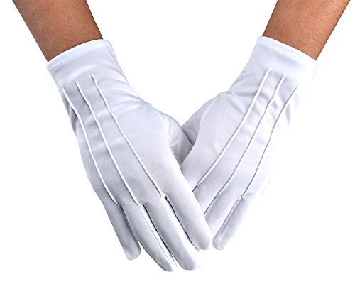 JISEN hombres policía formal esmoquin honor guardia desfile de nylon algodón guantes 26cm Blanco 1 par. Talla única