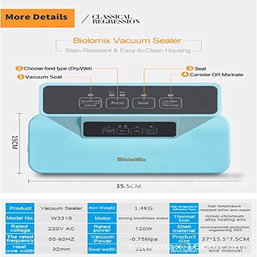 Jiuyue Máquina Automática De Envasado Al Vacío, Máquina De Envasado General En Seco Y Húmedo con Cortador, Multifuncional 3 Tipos De Métodos Sellados Máquina Estándar Europeo 220V /Azul