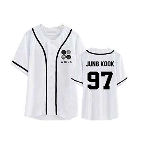 JLTPH Unisexo BTS Camiseta de Baseball KPOP BTS T Shirt Bangtan Boys Jung Kook Suga Jimin Jin J-Hope V Botón Delantero Béisbol Jersey Camiseta Camisetas Hip Pop Tops