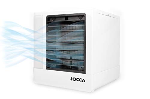 JOCCA 1228 Mini aire acondicionado portátil 3 en 1 USB, humidificador, purificador con 4 colores LED nocturno, PP, blanco