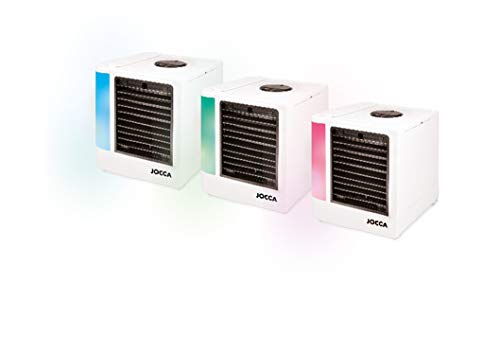 JOCCA 1228 Mini aire acondicionado portátil 3 en 1 USB, humidificador, purificador con 4 colores LED nocturno, PP, blanco