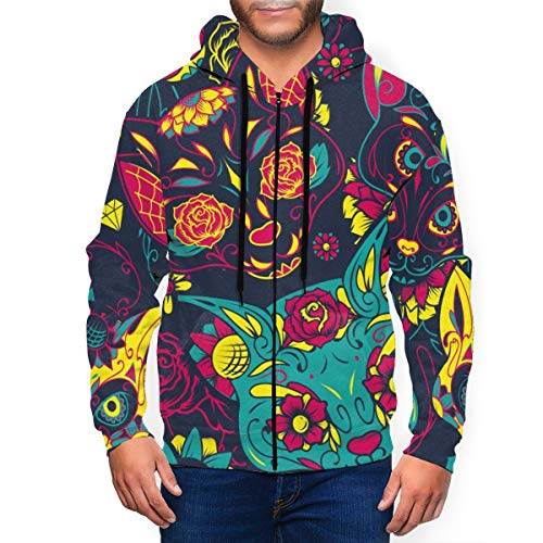 JOJOshop - Sudadera con capucha para hombre, diseño de calavera de gato de azúcar