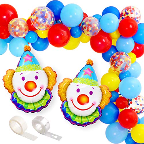 Jollyboom Kit de Arco de Guirnalda de Decoraciones de Fiesta de Circo con Globos de Circo Globos de látex Azul Amarillo Rojo para Tema de Carnaval Cumpleaños Baby Shower