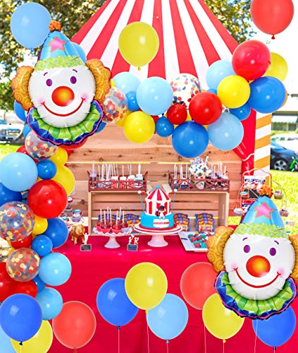 Jollyboom Kit de Arco de Guirnalda de Decoraciones de Fiesta de Circo con Globos de Circo Globos de látex Azul Amarillo Rojo para Tema de Carnaval Cumpleaños Baby Shower