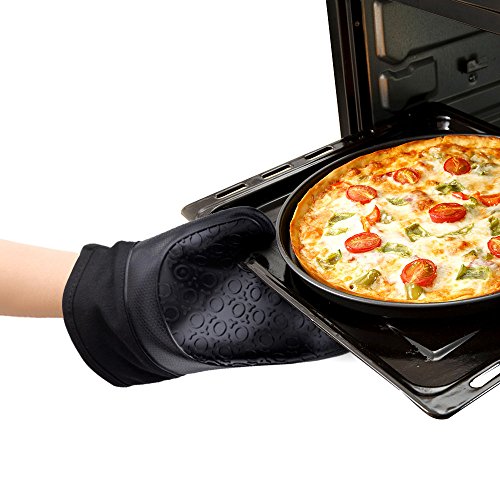 Jonhen - Guantes Profesionales Resistentes al Calor de Grado Comercial, Forro de algodón Acolchado, Manoplas de Horno y Soportes para macetas, 1 Juego, Cepillo Extra (Negro), Talla única