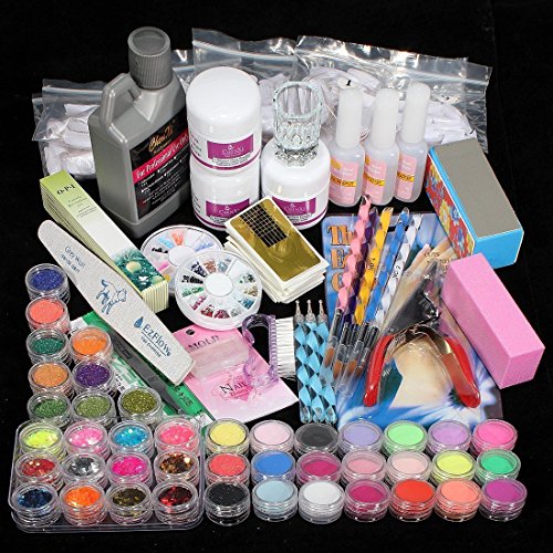 josep.h Juego completo acrílico polvo UV Gel Kit de punta de pincel lámpara de luz UV NAIL ART DIY Kit de manicura con uñas de pato (1)