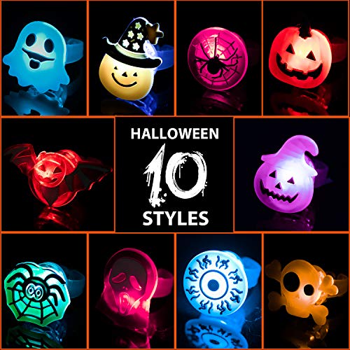 Joyjoz Halloween LED Anillo Luminosos 50 Piezas, Luminosos Juguetes para Fiestas de Halloween, Suministros para Fiestas de Halloween Piñata para Niños y Adultos