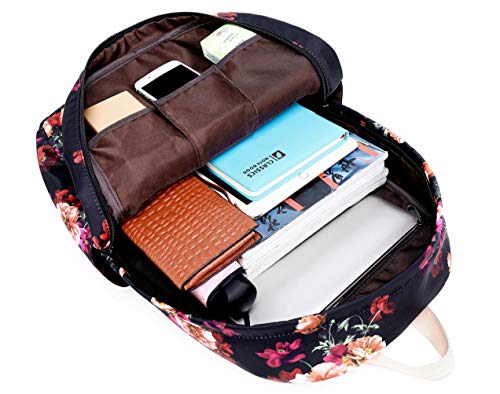 Joymoze Set de Bolsos para Libros con Bolsa Escolar Linda y Ligera, Bolso con Asas para el Almuerzo y Estuche Cerezo Negro