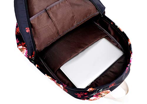 Joymoze Set de Bolsos para Libros con Bolsa Escolar Linda y Ligera, Bolso con Asas para el Almuerzo y Estuche Cerezo Negro