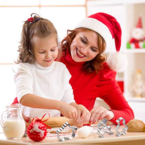 Joyoldelf - Juego de cortadores de galletas de Navidad (6 piezas, acero inoxidable, árbol de Navidad, Papá Noel, reno, muñeco de nieve, ángel, acebo para niños