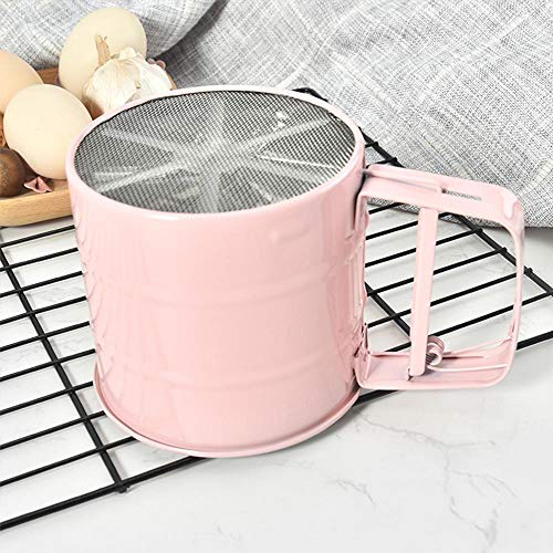 Jroyseter Held Acero Inoxidable Semi automática de la Mano de la harina Tamiz Mano presiona Bicarbonato de Herramienta del hogar del Equipo de Cocina Cooking (Pink)