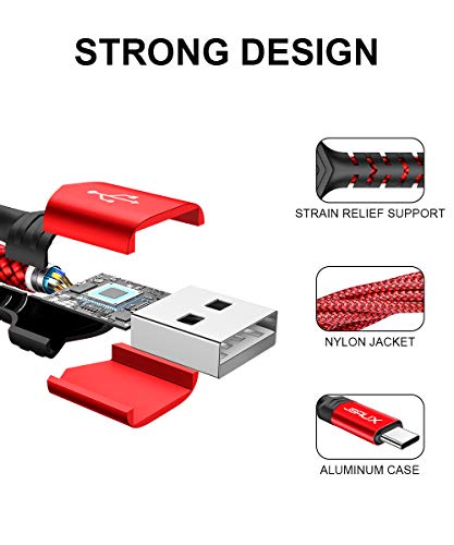 JSAUX Cable USB C [1M+2M,2PC] Duradera 3A Cable USB Tipo C Carga Rápida Compatible con Nylon Trenzado para Samsung S20/S10/S9/S8 Plus,Note10/9/8, Xiaomi Mi A1/A2,Huawei,LG,Sony-Rojo