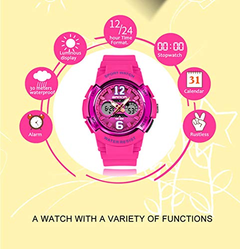 JTTM Niños Reloj Deportivo Digital, Impermeable al Aire Libre Deportes niños de los Relojes de Cuarzo Relojes electrónicos analógicos Informal con el cronómetro Alarma,White Gold