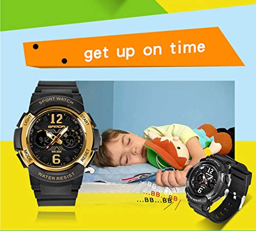 JTTM Niños Reloj Deportivo Digital, Impermeable al Aire Libre Deportes niños de los Relojes de Cuarzo Relojes electrónicos analógicos Informal con el cronómetro Alarma,White Gold