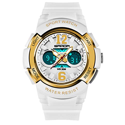 JTTM Niños Reloj Deportivo Digital, Impermeable al Aire Libre Deportes niños de los Relojes de Cuarzo Relojes electrónicos analógicos Informal con el cronómetro Alarma,White Gold