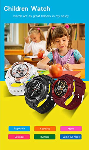 JTTM Niños Reloj Deportivo Digital, Impermeable al Aire Libre Deportes niños de los Relojes de Cuarzo Relojes electrónicos analógicos Informal con el cronómetro Alarma,White Gold