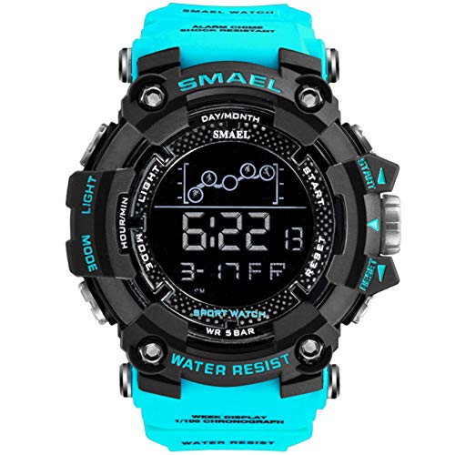 JTTM Reloj Digital para Hombre - 50M Impermeable Deportivo Relojes con Alarma/Cuenta Regresiva/Cronómetro Cronógrafo para Hombre,Lake Blue