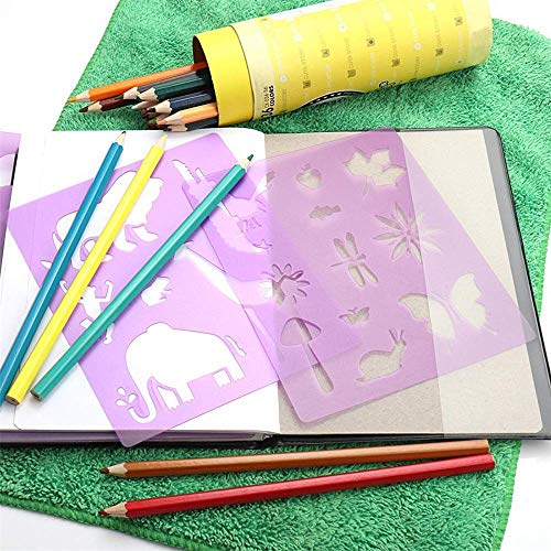 Juego de 28 plantillas plásticas de dibujo para más de varios cientos de patrones, plantillas de plástico de dinosaurio, letras y números de animales para álbumes de recortes, manualidades