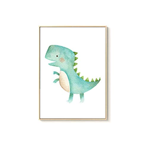 Juego de 3 Cuadros Infantiles Dinosaurio colorido de dibujos animados Láminas Impresión en Lienzo Decoración Habitación Bebé pared Regalo Sin Marco(A4)