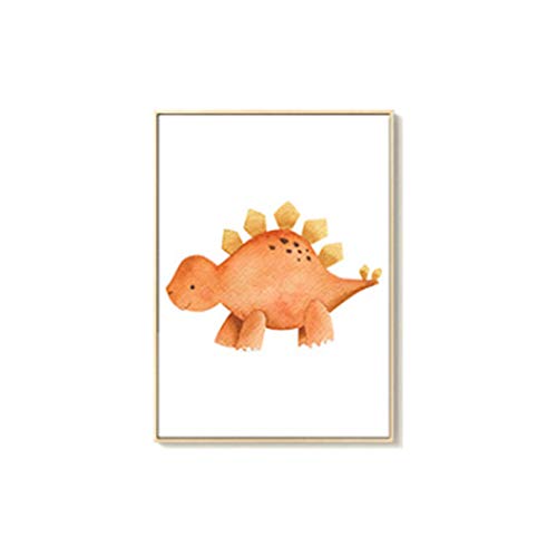 Juego de 3 Cuadros Infantiles Dinosaurio colorido de dibujos animados Láminas Impresión en Lienzo Decoración Habitación Bebé pared Regalo Sin Marco(A4)