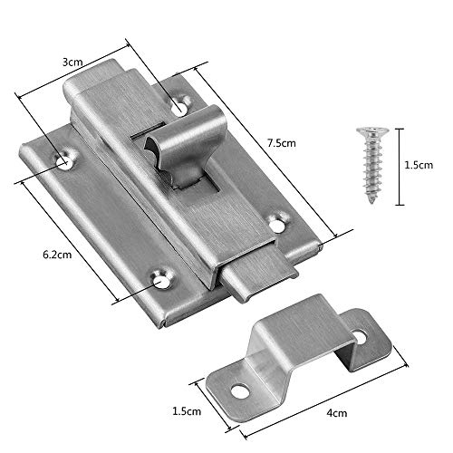 Juego de 4 cierres de perno de doble extremo, pestillo de puerta, perno de puerta, cerradura de puerta de dormitorio/cuarto de baño (3 pulgadas+4 pulgadas), 24 tornillos de acero inoxidable