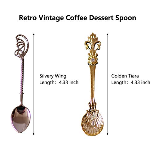 Juego de 4 cucharas de café de estilo retro, con diferentes formas, cucharilla de helado, cucharas de café y postre, herramienta de cocina vintage, utensilios de cocina, oficina en casa y bar