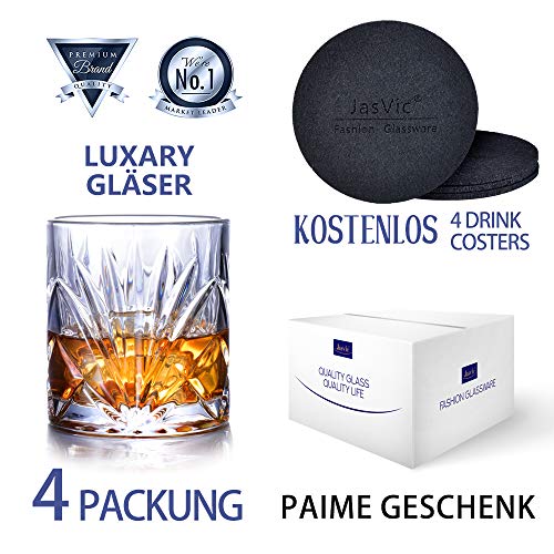 Juego de 4 Vasos de Whisky-sin Plomo Vasos de Cristal Whiskey Set Transparente Drinking Cup300ml con Posavasos y Caja