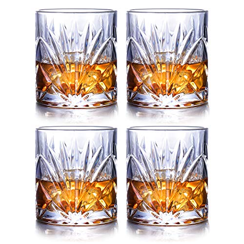 Juego de 4 Vasos de Whisky-sin Plomo Vasos de Cristal Whiskey Set Transparente Drinking Cup300ml con Posavasos y Caja