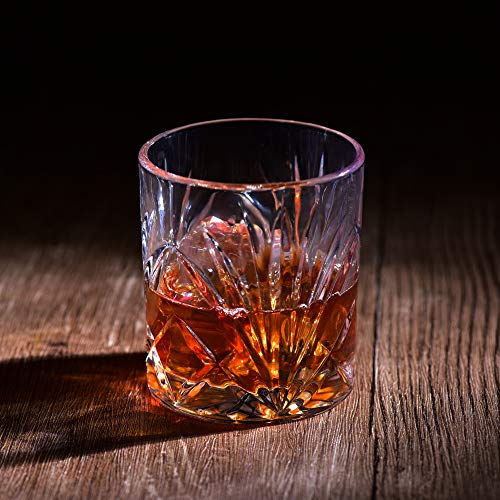 Juego de 4 Vasos de Whisky-sin Plomo Vasos de Cristal Whiskey Set Transparente Drinking Cup300ml con Posavasos y Caja