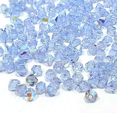 Juego de 40 perlas de cristal de Bohemia Preciosa, de 4 mm, doble cono, perlas checas de cristal talladas, varios colores, cristal, Aquamarine Ab, 4x4 mm