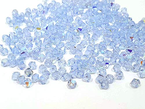 Juego de 40 perlas de cristal de Bohemia Preciosa, de 4 mm, doble cono, perlas checas de cristal talladas, varios colores, cristal, Aquamarine Ab, 4x4 mm