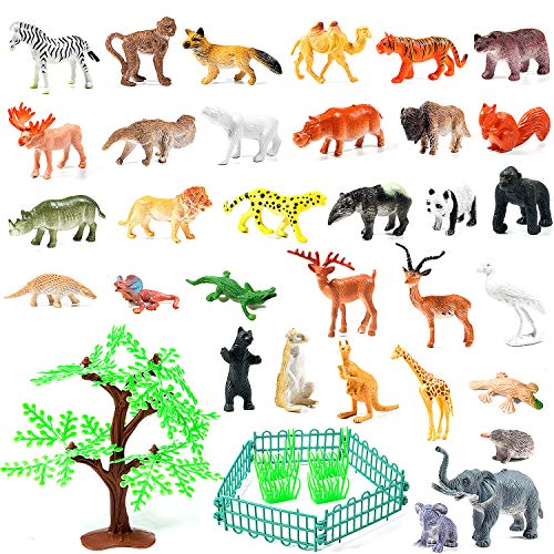 Juego de 55 Figuras de Animales Salvajes de la Selva, Juguetes de Animales, Favoritos de Fiesta de Animales de Mundo Zoológico para Chicos, Conjunto de Juguetes de Animales de Granja Pequeños Bosque